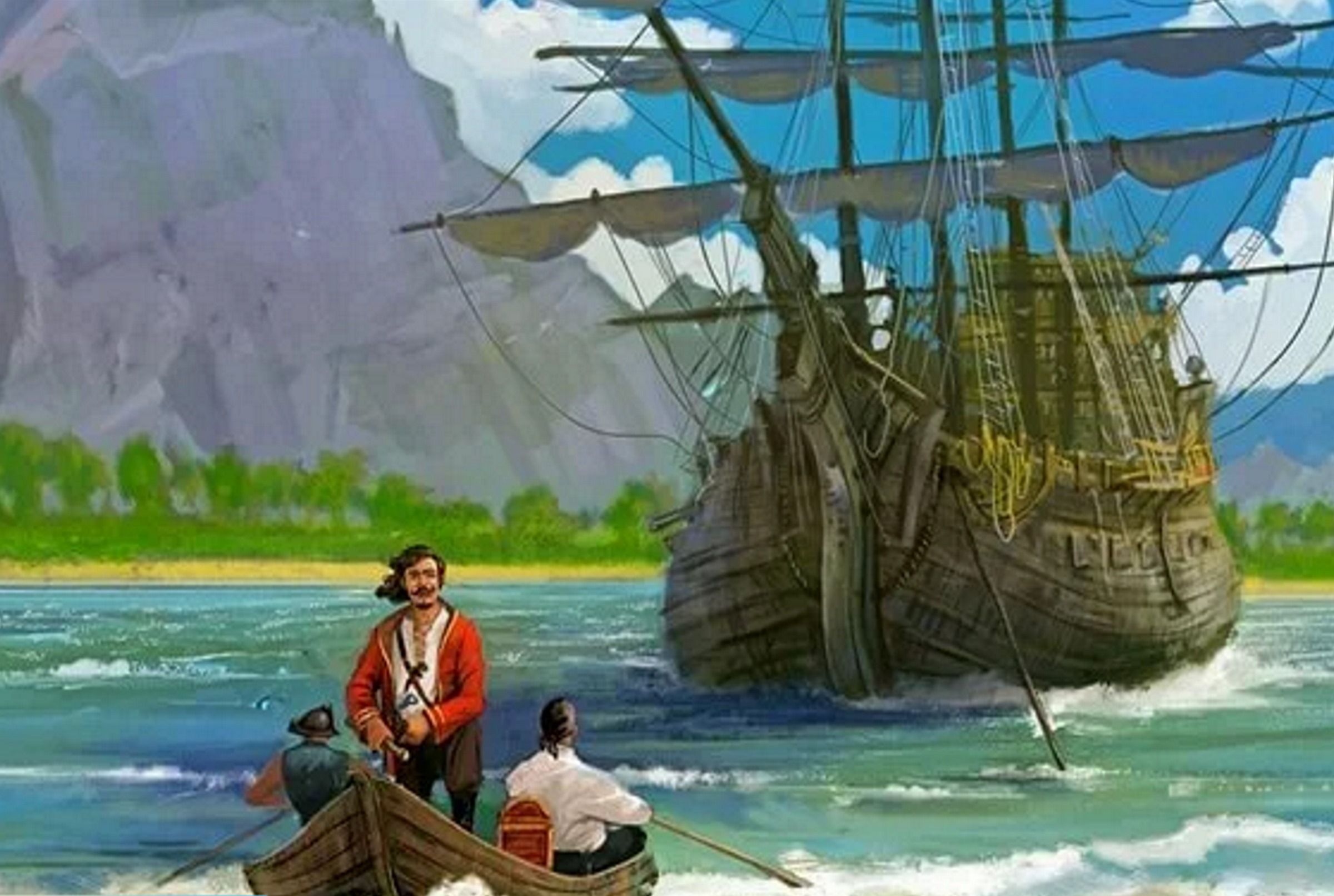 Приключенческая тематика. Пиратский корабль. Корабль пиратов. Пиратский корабль и остров. Пиратский корабль в бухте.